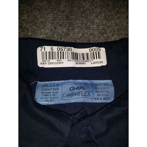 Cintas ComfortFlex Button Up Shirt Men Sz XXL Blue Mid South Bakery Workwear Emb - Picture 5 of 6